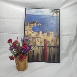 Lourenco Didier Tarde Azul Spain Wood Wall Art Print and Floral Basket